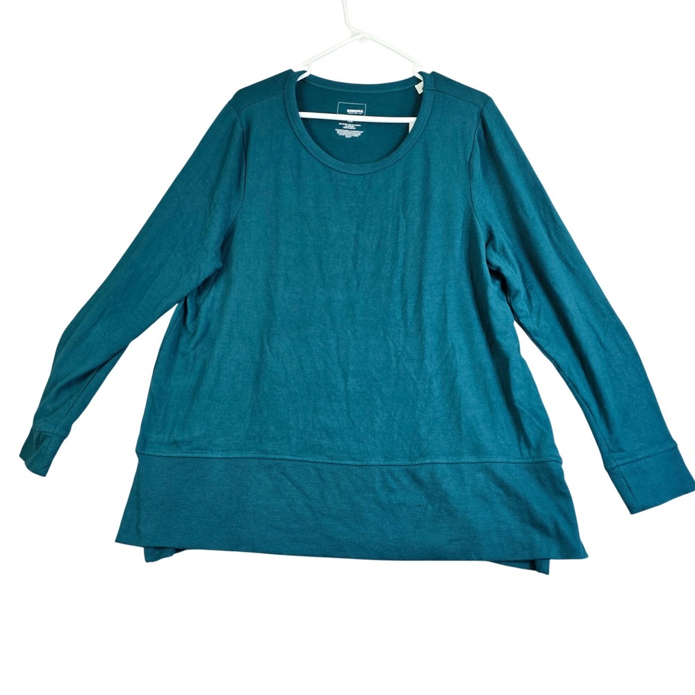 Sonoma Supersoft Top Women XL Teal Long Sleeve Crew Neck Ribbed Hem Cozy Tunic